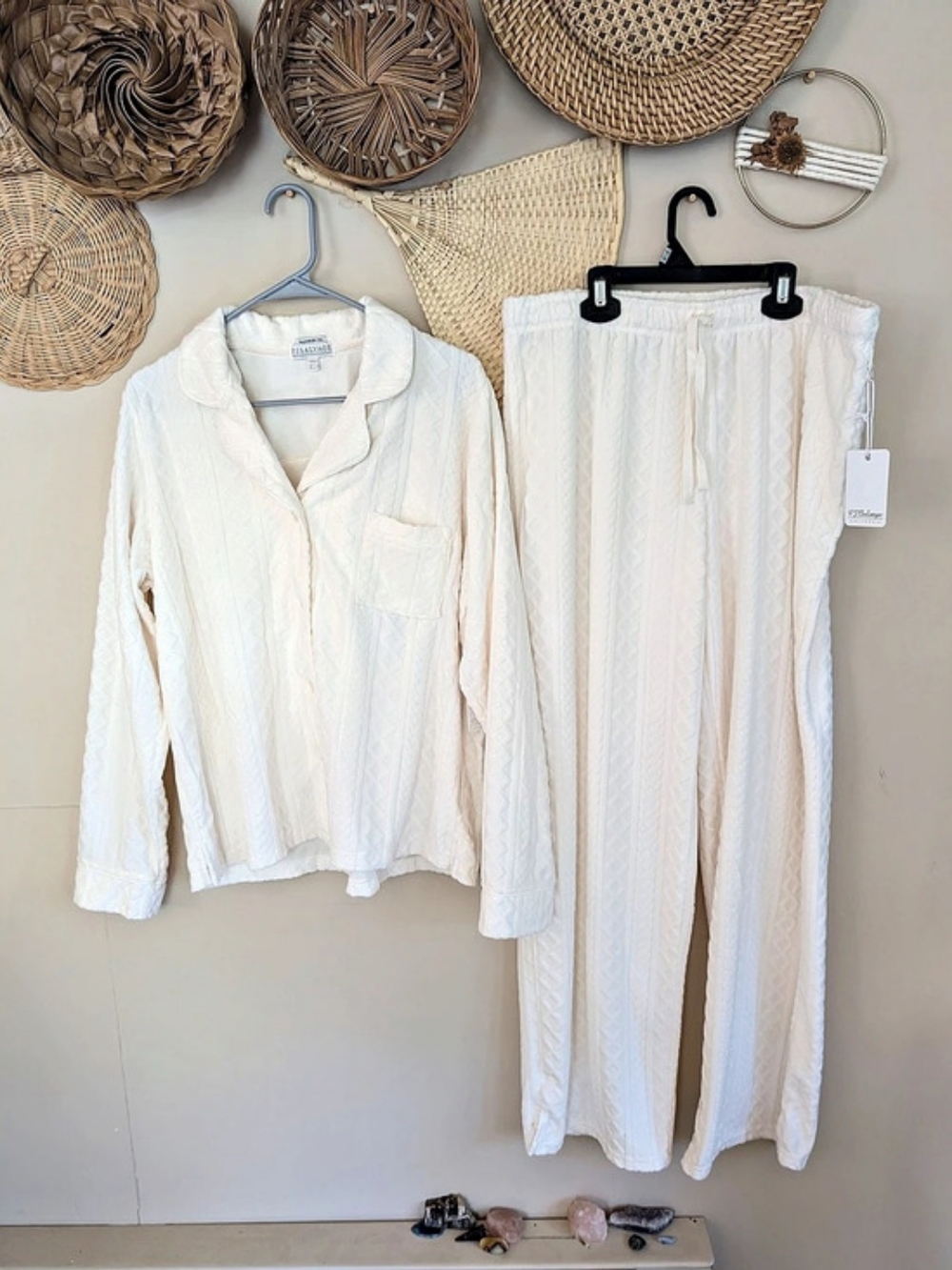 NWT PJ Salvage Very Terry Cable Knit Pajama Set Ivory Cream Large
